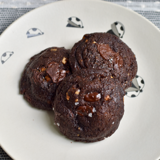 Double Chocolate Chunk Cookies with sea salt flakes